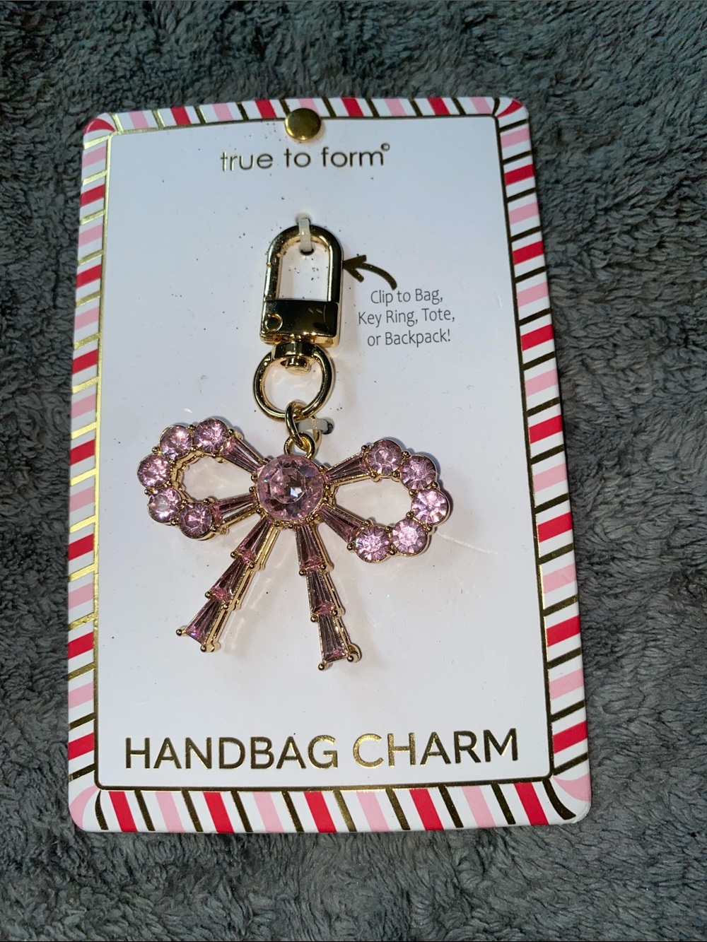 BNWT True to Form “Breast Cancer Awareness Pink Bow” Keychain/Bag Charm - Picture 3 of 4
